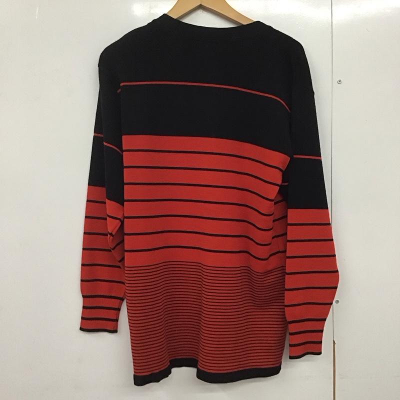 ヴァレンティノ VALENTINO カーディガン 長袖 27-0747 Vネック ロゴ 38 ボーダー柄 黒 / ブラック / X 赤 / レッド /  レディース USED 古着 中古 10143830