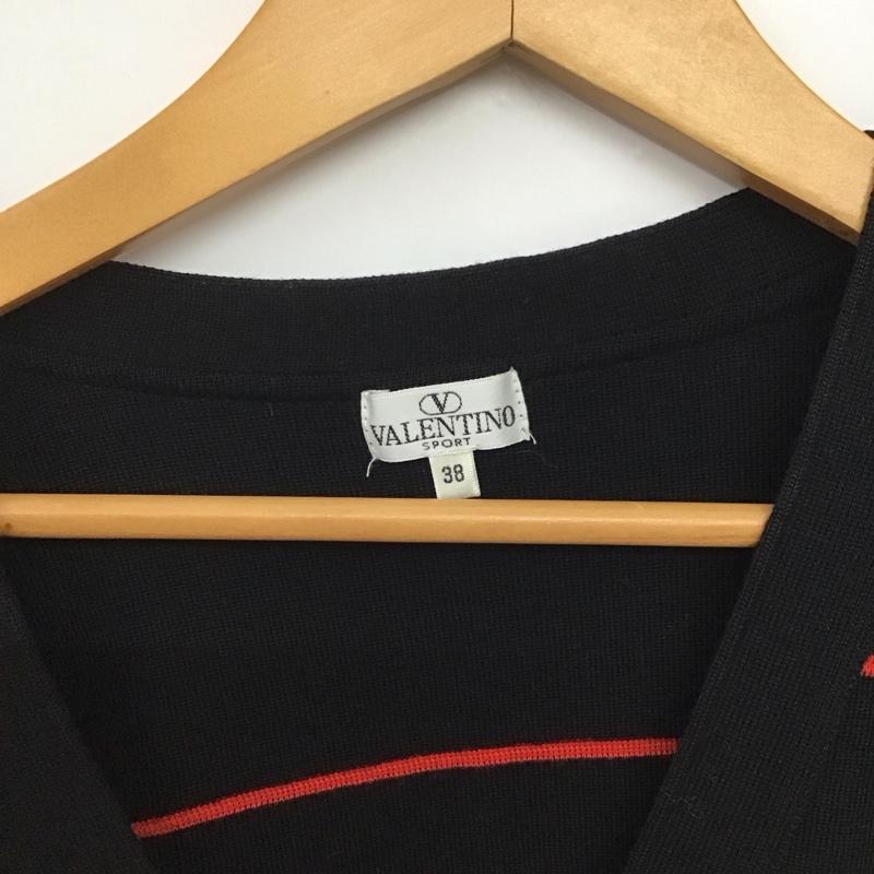 ヴァレンティノ VALENTINO カーディガン 長袖 27-0747 Vネック ロゴ 38 ボーダー柄 黒 / ブラック / X 赤 / レッド /  レディース USED 古着 中古 10143830