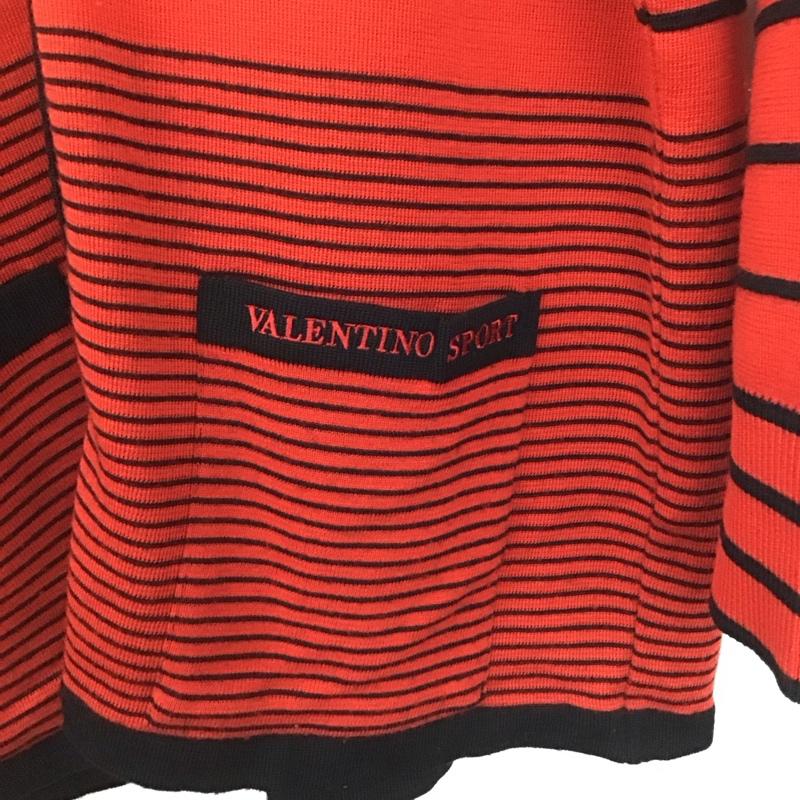 ヴァレンティノ VALENTINO カーディガン 長袖 27-0747 Vネック ロゴ 38 ボーダー柄 黒 / ブラック / X 赤 / レッド /  レディース USED 古着 中古 10143830