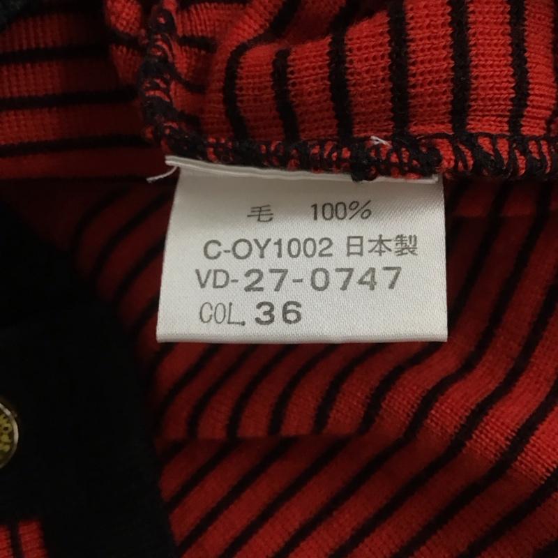 ヴァレンティノ VALENTINO カーディガン 長袖 27-0747 Vネック ロゴ 38 ボーダー柄 黒 / ブラック / X 赤 / レッド /  レディース USED 古着 中古 10143830
