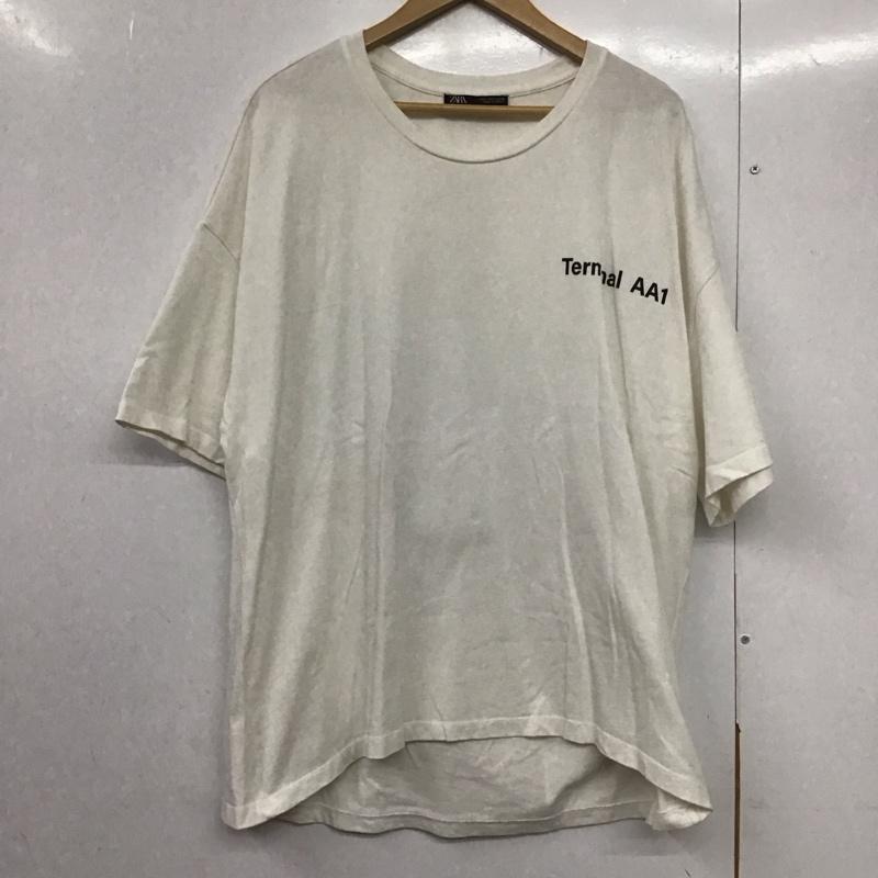 ザラ ZARA Tシャツ 半袖 オーバーサイズ バックロゴ クルーネック L ロゴ、文字 白 / ホワイト /  メンズ USED 古着 中古 10144066