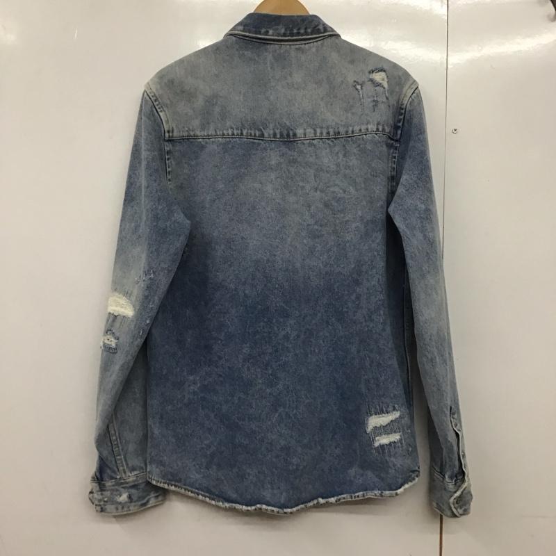 ザラ ZARA シャツ、ブラウス 長袖 6917 420 427 デニムシャツ S ダメージ加工 青 / ブルー /  メンズ USED 古着 中古 10144075