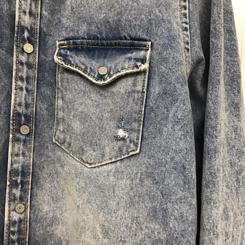 ザラ ZARA シャツ、ブラウス 長袖 6917 420 427 デニムシャツ S ダメージ加工 青 / ブルー /  メンズ USED 古着 中古 10144075