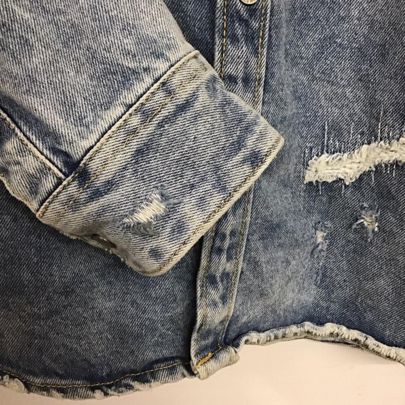 ザラ ZARA シャツ、ブラウス 長袖 6917 420 427 デニムシャツ S ダメージ加工 青 / ブルー /  メンズ USED 古着 中古 10144075