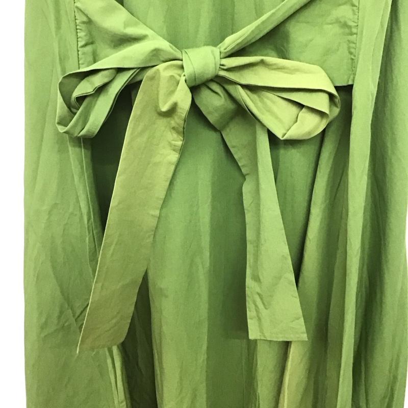 ポピー POPPY ワンピース ロングスカート 半袖 シャツワンピース 裾フリル 襟フリル 無地 緑 / グリーン /  レディース USED 古着 中古 10144361