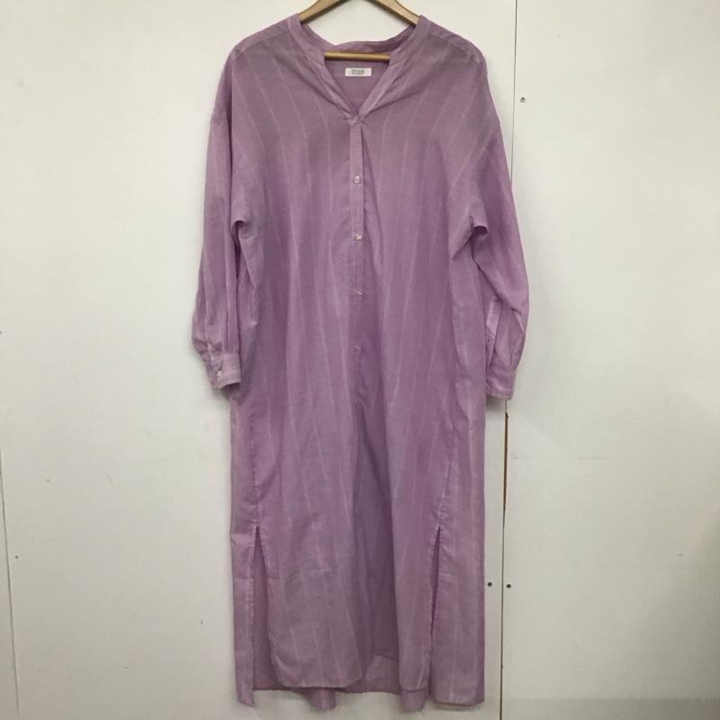 ローリーズファーム LOWRYS FARM ワンピース ロングスカート LF719006TK スキッパーシャツワンピース スリット FREE ストライプ 紫 / パープル /  レディース USED 古着 中古 10144369