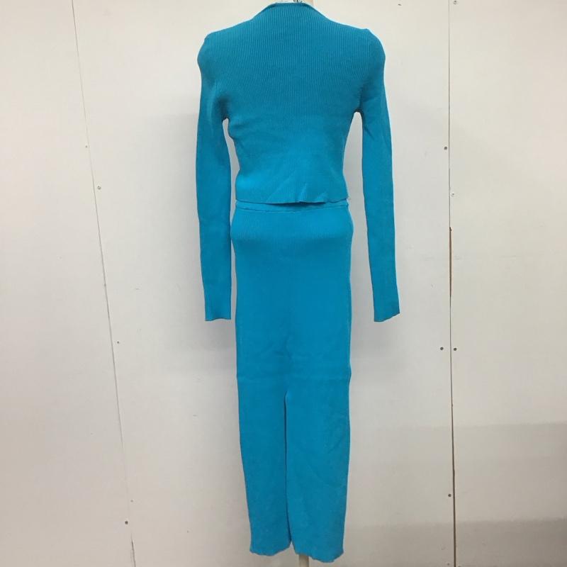 ザラ ZARA セットアップ セットアップ ショートボレロ ショートカーディガン ロングスカート リブ スリット M 無地 青 / ブルー /  レディース USED 古着 中古 10144435