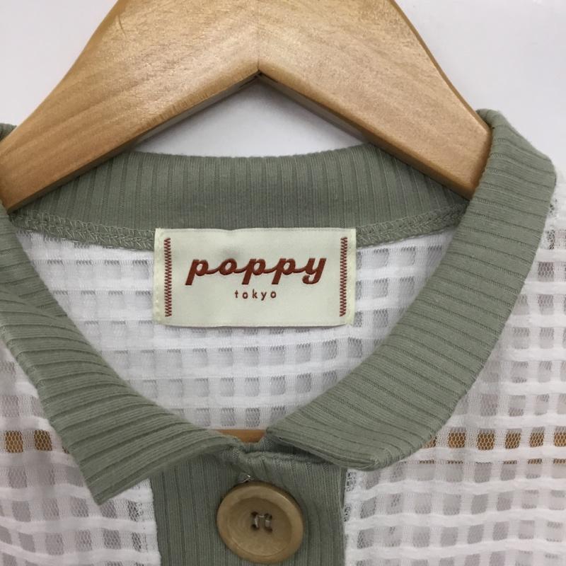 ポピー POPPY カーディガン 長袖 襟付き シアー チェック 白 / ホワイト / X カーキ / カーキ /  レディース USED 古着 中古 10144681