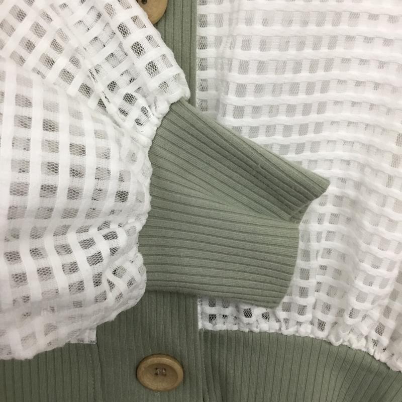 ポピー POPPY カーディガン 長袖 襟付き シアー チェック 白 / ホワイト / X カーキ / カーキ /  レディース USED 古着 中古 10144681