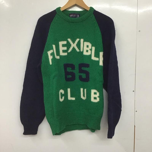 クロコダイル CROCODILE ニット、セーター 長袖 長袖ニットカットソー クルーネック セーター L ロゴ、文字 紺 / ネイビー / X 緑 / グリーン /  メンズ USED 古着 中古 10144783