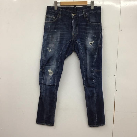 ディースクエアード2 DSQUARED2 パンツ デニム、ジーンズ デニムパンツ スリムパンツ カジュアルパンツ ストレッチパンツ 44 ロゴ、文字 X ダメージ加工 インディゴ / インディゴ /  メンズ USED 古着 中古 10144888