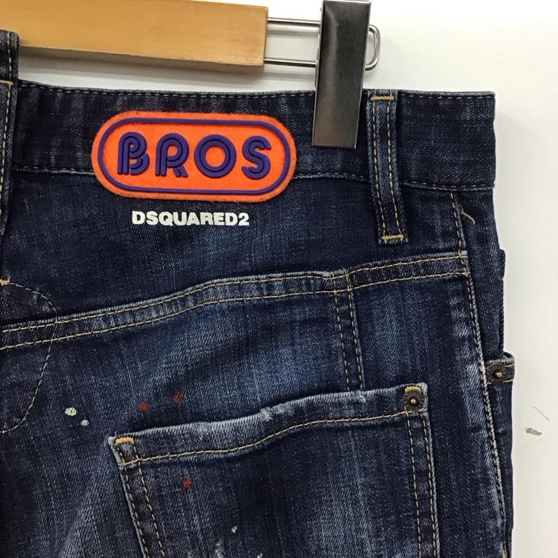 ディースクエアード2 DSQUARED2 パンツ デニム、ジーンズ デニムパンツ スリムパンツ カジュアルパンツ ストレッチパンツ 44 ロゴ、文字 X ダメージ加工 インディゴ / インディゴ /  メンズ USED 古着 中古 10144888