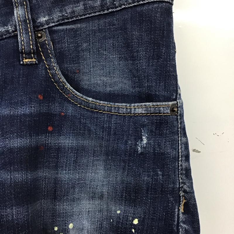 ディースクエアード2 DSQUARED2 パンツ デニム、ジーンズ デニムパンツ スリムパンツ カジュアルパンツ ストレッチパンツ 44 ロゴ、文字 X ダメージ加工 インディゴ / インディゴ /  メンズ USED 古着 中古 10144888