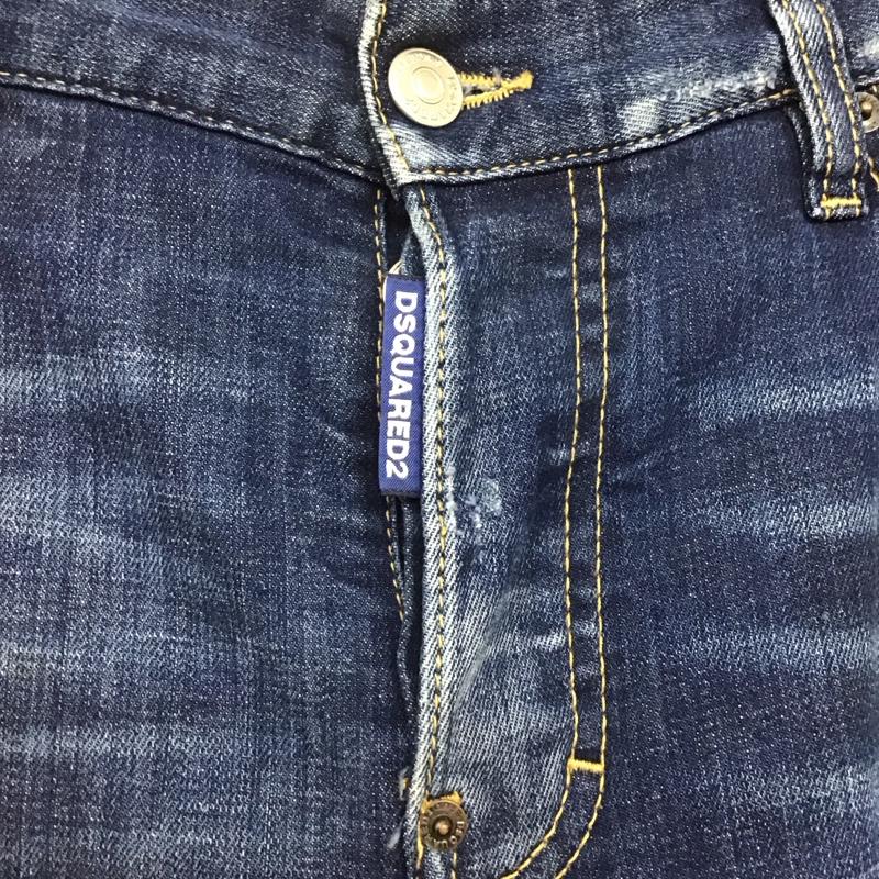 ディースクエアード2 DSQUARED2 パンツ デニム、ジーンズ デニムパンツ スリムパンツ カジュアルパンツ ストレッチパンツ 44 ロゴ、文字 X ダメージ加工 インディゴ / インディゴ /  メンズ USED 古着 中古 10144888