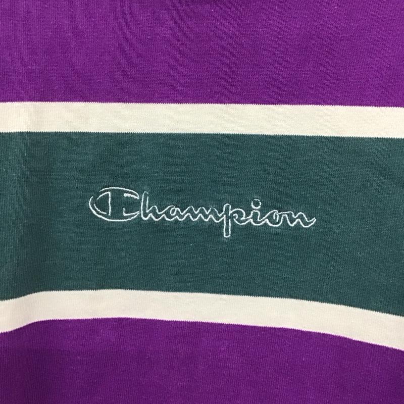 チャンピオン Champion Tシャツ 長袖 C3-Q410 ヘビーオンス ロンT ボーダー L ロゴ、文字 紫 / パープル / X 緑 / グリーン / X 白 / ホワイト /  メンズ USED 古着 中古 10145211