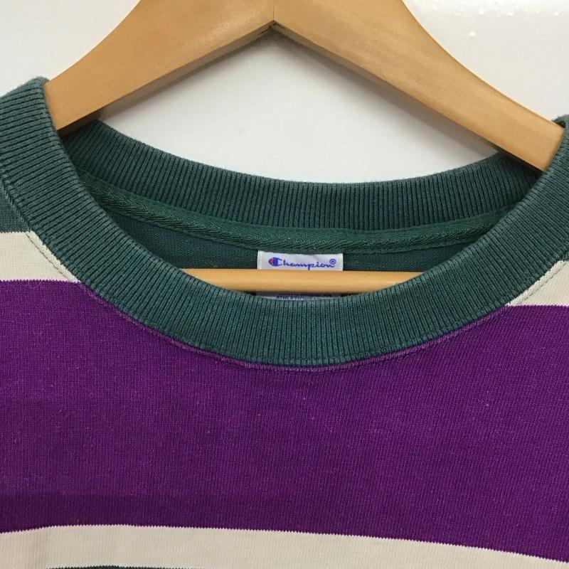 チャンピオン Champion Tシャツ 長袖 C3-Q410 ヘビーオンス ロンT ボーダー L ロゴ、文字 紫 / パープル / X 緑 / グリーン / X 白 / ホワイト /  メンズ USED 古着 中古 10145211
