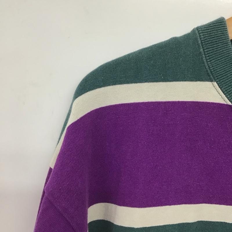 チャンピオン Champion Tシャツ 長袖 C3-Q410 ヘビーオンス ロンT ボーダー L ロゴ、文字 紫 / パープル / X 緑 / グリーン / X 白 / ホワイト /  メンズ USED 古着 中古 10145211