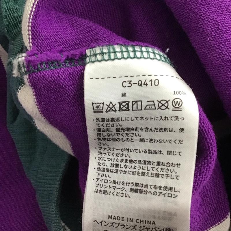 チャンピオン Champion Tシャツ 長袖 C3-Q410 ヘビーオンス ロンT ボーダー L ロゴ、文字 紫 / パープル / X 緑 / グリーン / X 白 / ホワイト /  メンズ USED 古着 中古 10145211