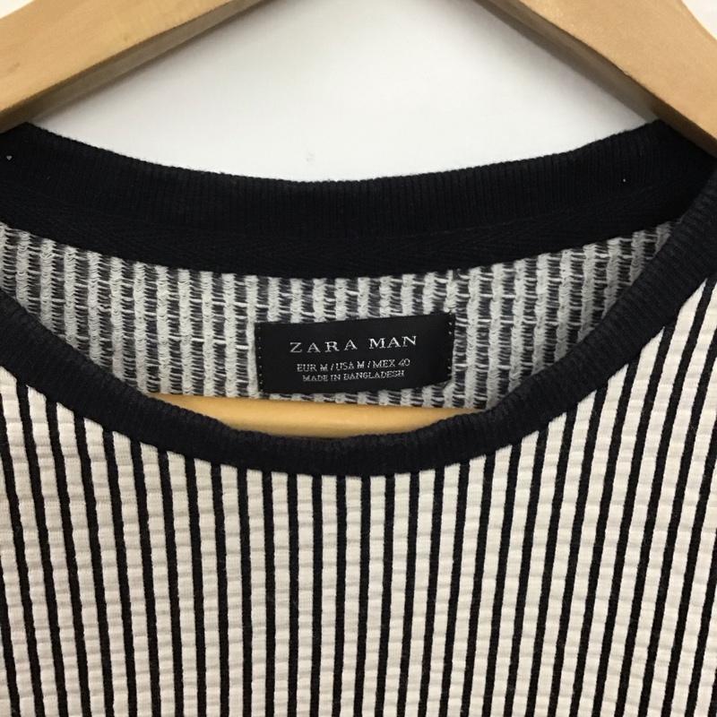 ザラメン ZARA MAN カットソー 半袖 半袖カットソー プリントTシャツ クルーネックカットソー M ストライプ 白 / ホワイト / X 黒 / ブラック /  メンズ USED 古着 中古 10145535