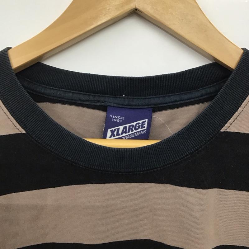 エクストララージ XLARGE Tシャツ 半袖 半袖カットソー プリントTシャツ クルーネックカットソー XL ボーダー柄 黒 / ブラック /  メンズ USED 古着 中古 10145571