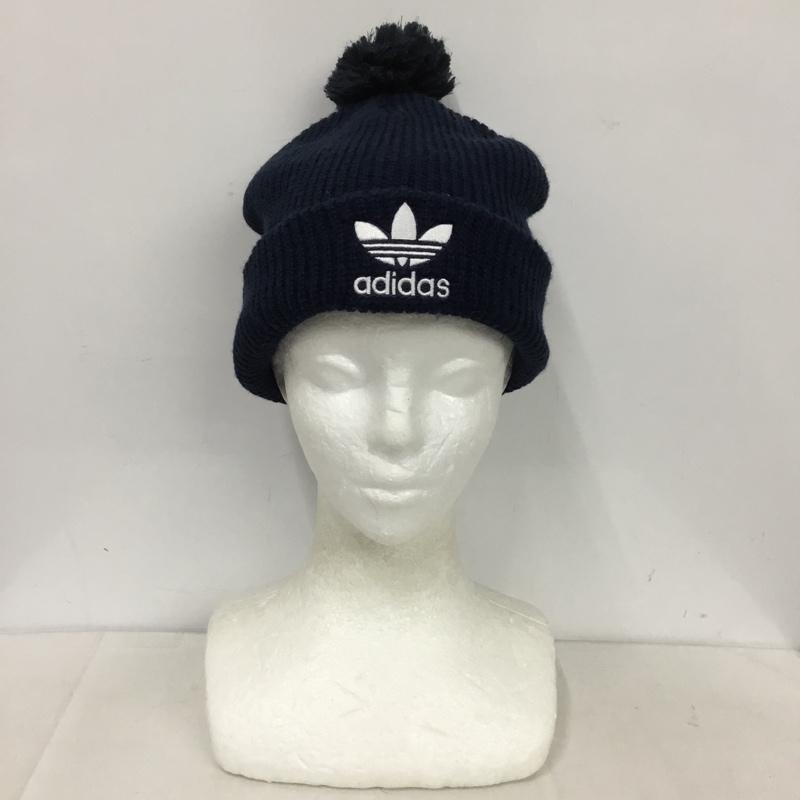 アディダス adidas 帽子 ニット帽 D98944 ポンポン付きビーニー ロゴ、文字 紺 / ネイビー /  メンズ USED 古着 中古 10146073