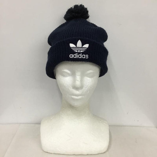 アディダス adidas 帽子 ニット帽 D98944 ポンポン付きビーニー ロゴ、文字 紺 / ネイビー /  メンズ USED 古着 中古 10146073