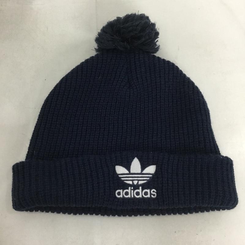 アディダス adidas 帽子 ニット帽 D98944 ポンポン付きビーニー ロゴ、文字 紺 / ネイビー /  メンズ USED 古着 中古 10146073