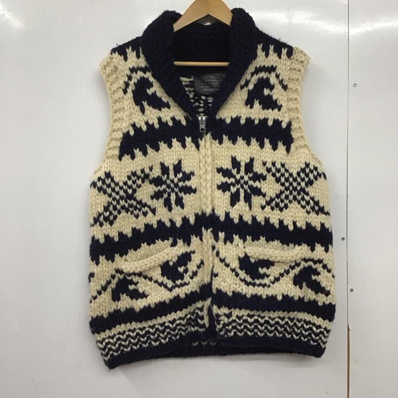 フロンエンタープライス FRON ENTERPRISES LTD ベスト ベスト ジップアップニットベスト ノースリーブ 90s カナディアンセーター プリント 白 / ホワイト / X 紺 / ネイビー /  メンズ USED 古着 中古 10146075