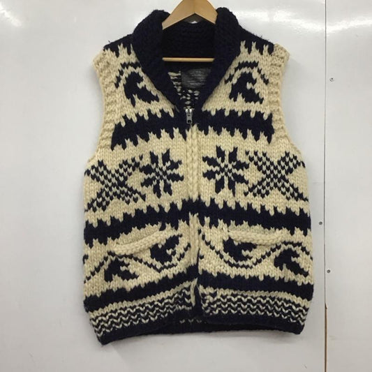 フロンエンタープライス FRON ENTERPRISES LTD ベスト ベスト ジップアップニットベスト ノースリーブ 90s カナディアンセーター プリント 白 / ホワイト / X 紺 / ネイビー /  メンズ USED 古着 中古 10146075