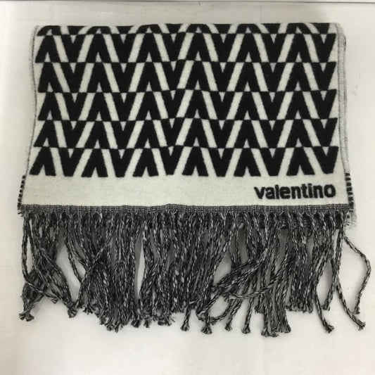 ヴァレンティノ VALENTINO マフラー マフラー フリンジ Vロゴ 総柄 白 / ホワイト / X 黒 / ブラック /  メンズ USED 古着 中古 10146317