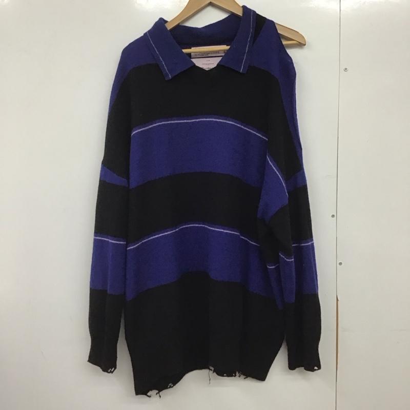 ダイリク DAIRIKU ニット、セーター 長袖 23SS K-4 Lager Border Knit 襟付き ラガーニット 肩開き M ボーダー柄 黒 / ブラック / X 青 / ブルー /  メンズ USED 古着 中古 10146527