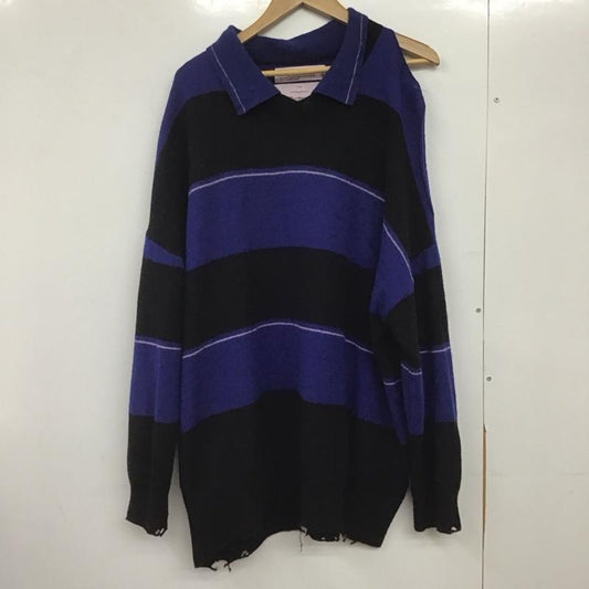 ダイリク DAIRIKU ニット、セーター 長袖 23SS K-4 Lager Border Knit 襟付き ラガーニット 肩開き M ボーダー柄 黒 / ブラック / X 青 / ブルー /  メンズ USED 古着 中古 10146527