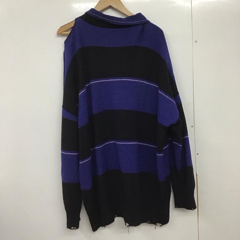 ダイリク DAIRIKU ニット、セーター 長袖 23SS K-4 Lager Border Knit 襟付き ラガーニット 肩開き M ボーダー柄 黒 / ブラック / X 青 / ブルー /  メンズ USED 古着 中古 10146527