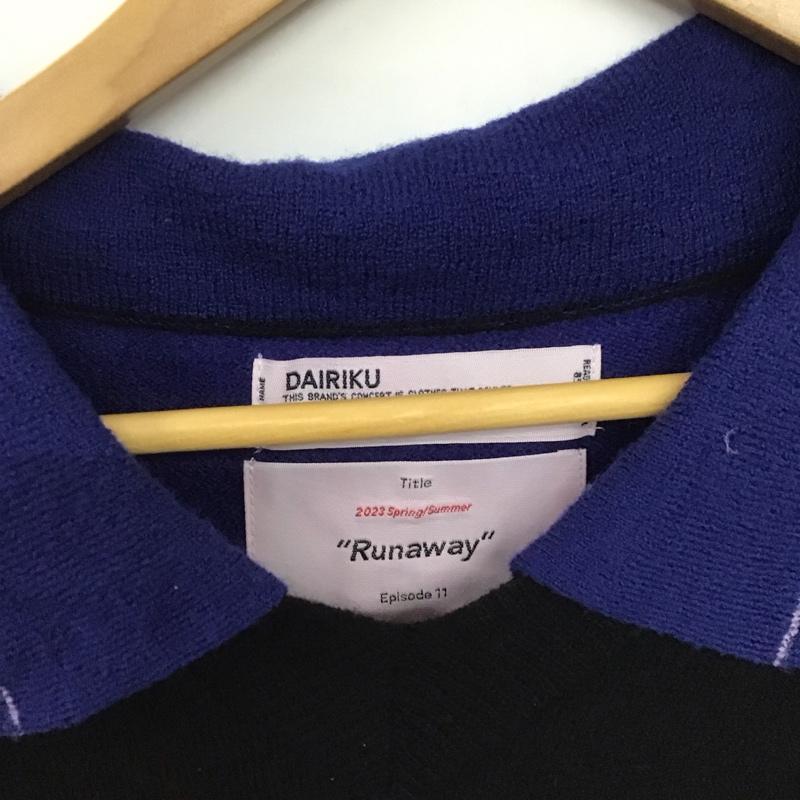 ダイリク DAIRIKU ニット、セーター 長袖 23SS K-4 Lager Border Knit 襟付き ラガーニット 肩開き M ボーダー柄 黒 / ブラック / X 青 / ブルー /  メンズ USED 古着 中古 10146527