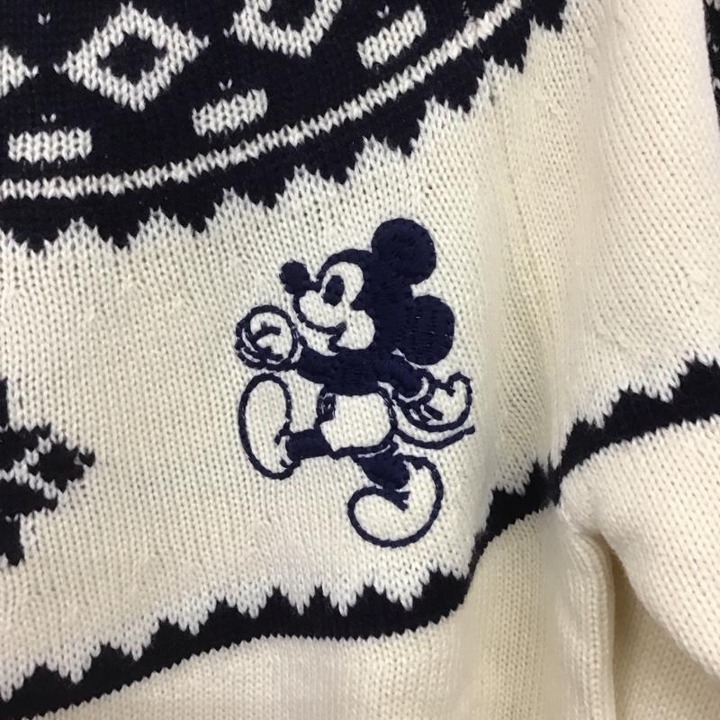 ディズニー Disney ニット、セーター 長袖 クルーネック ミッキーマウス L キャラクター アイボリー / アイボリー / X 紺 / ネイビー /  メンズ USED 古着 中古 10146535