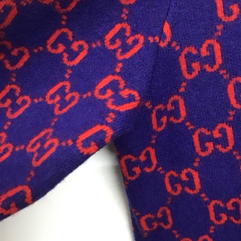 グッチ GUCCI ニット、セーター 長袖 GG ウール カシミヤ 597723 クルーネック XL 総柄 紺 / ネイビー / X 赤 / レッド /  メンズ USED 古着 中古 10146537
