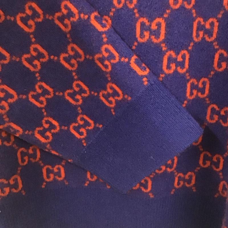 グッチ GUCCI ニット、セーター 長袖 GG ウール カシミヤ 597723 クルーネック XL 総柄 紺 / ネイビー / X 赤 / レッド /  メンズ USED 古着 中古 10146537