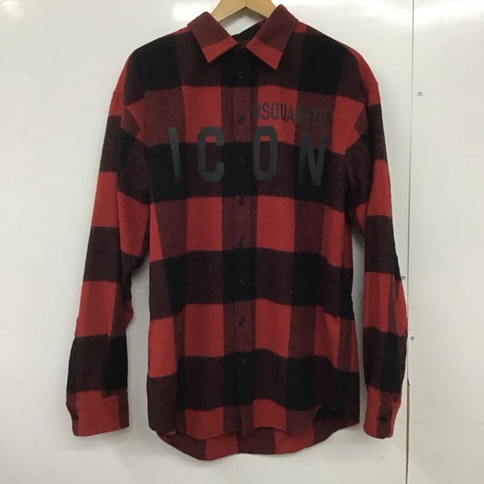 ディースクエアード2 DSQUARED2 シャツ、ブラウス 長袖 S79DL0014S53139 ウール混 チェック 46 ロゴ、文字 黒 / ブラック / X 赤 / レッド /  メンズ USED 古着 中古 10146540