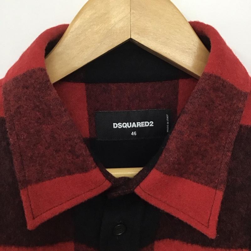 ディースクエアード2 DSQUARED2 シャツ、ブラウス 長袖 S79DL0014S53139 ウール混 チェック 46 ロゴ、文字 黒 / ブラック / X 赤 / レッド /  メンズ USED 古着 中古 10146540