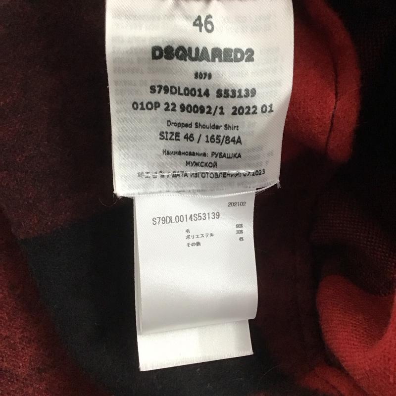 ディースクエアード2 DSQUARED2 シャツ、ブラウス 長袖 S79DL0014S53139 ウール混 チェック 46 ロゴ、文字 黒 / ブラック / X 赤 / レッド /  メンズ USED 古着 中古 10146540