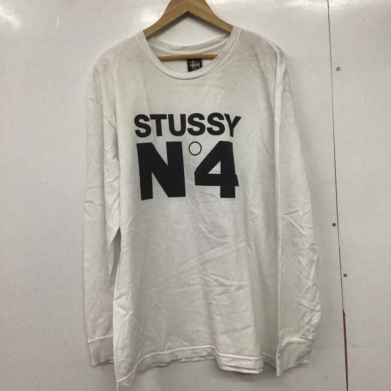 ステューシー STUSSY カットソー 長袖 長袖カットソー プリントカットソー クルーネック L ロゴ、文字 白 / ホワイト /  メンズ USED 古着 中古 10146573