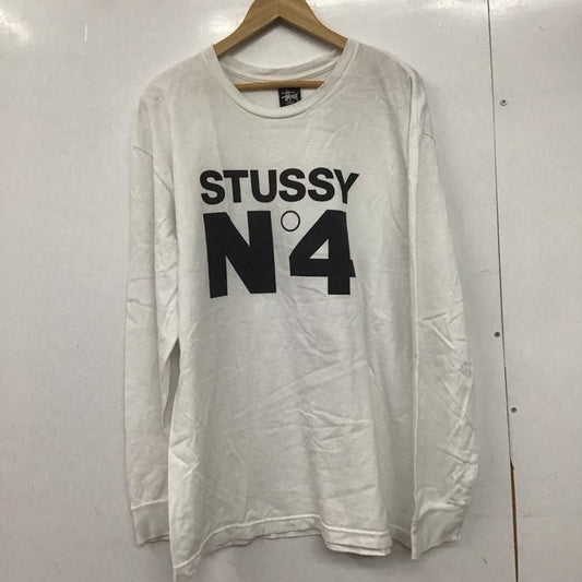 ステューシー STUSSY カットソー 長袖 長袖カットソー プリントカットソー クルーネック L ロゴ、文字 白 / ホワイト /  メンズ USED 古着 中古 10146573