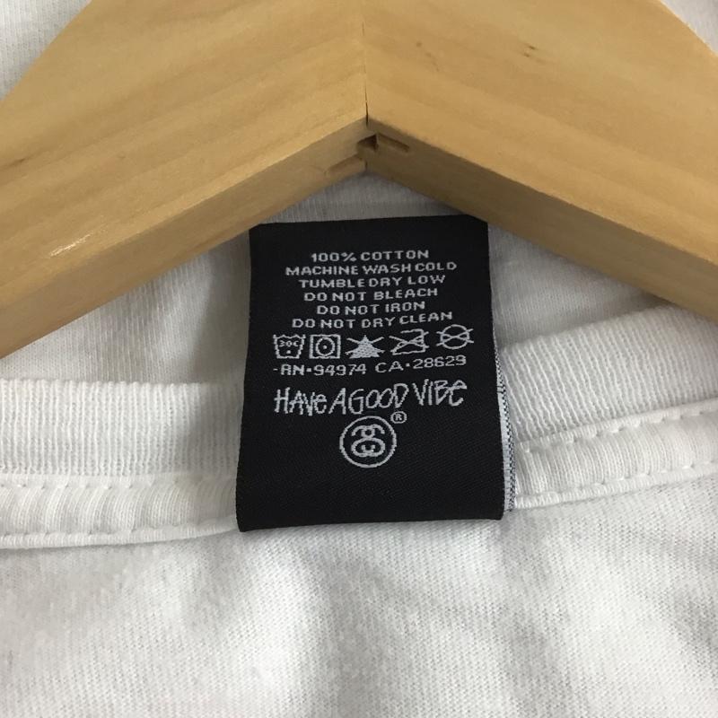 ステューシー STUSSY カットソー 長袖 長袖カットソー プリントカットソー クルーネック L ロゴ、文字 白 / ホワイト /  メンズ USED 古着 中古 10146573
