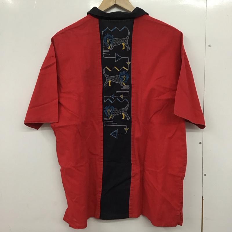 カンサイ オーツー KANSAI O2 シャツ、ブラウス 半袖 刺繍 黒 / ブラック / X 赤 / レッド /  メンズ USED 古着 中古 10146862