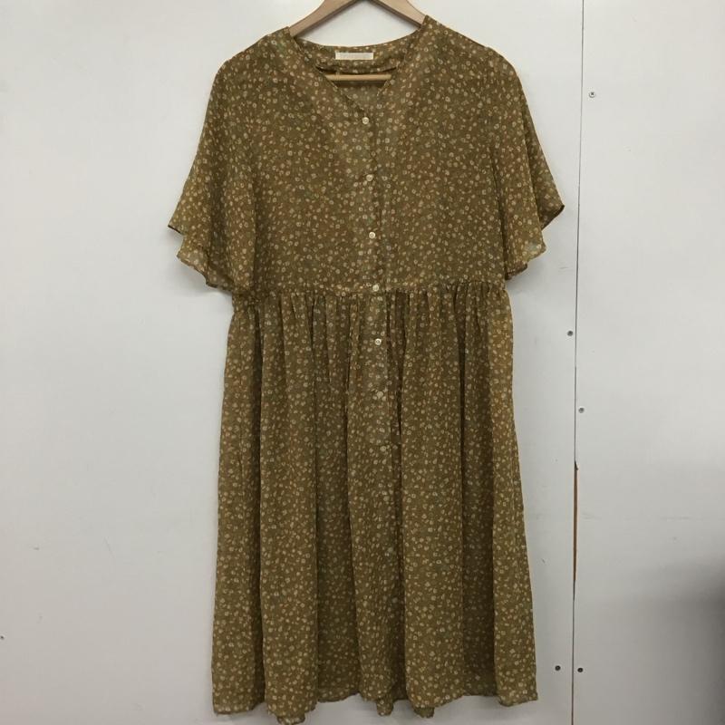 エヘカソポ ehka sopo ワンピース ひざ丈スカート 1102764 Vネック 半袖 前開き M 花柄 ベージュ / ベージュ /  レディース USED 古着 中古 10146925