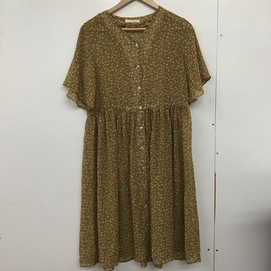 エヘカソポ ehka sopo ワンピース ひざ丈スカート 1102764 Vネック 半袖 前開き M 花柄 ベージュ / ベージュ /  レディース USED 古着 中古 10146925