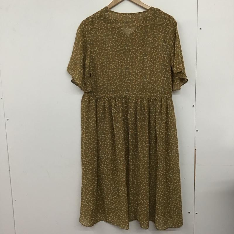 エヘカソポ ehka sopo ワンピース ひざ丈スカート 1102764 Vネック 半袖 前開き M 花柄 ベージュ / ベージュ /  レディース USED 古着 中古 10146925