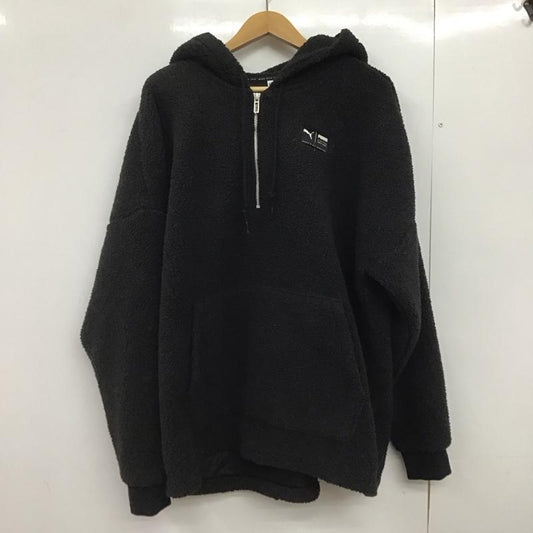 プーマ PUMA パーカー 長袖 長袖フリースジャケット プルオーバージャケット アウター L ロゴ、文字 黒 / ブラック /  メンズ USED 古着 中古 10146987