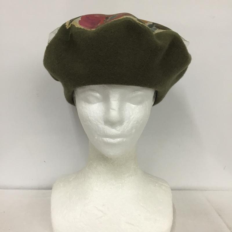 カシラ CA4LA 帽子 ベレー帽 チュール ビジュー 花柄 カーキ / カーキ /  レディース USED 古着 中古 10147136