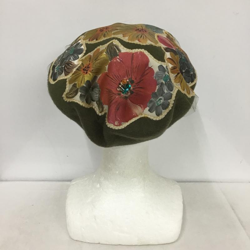 カシラ CA4LA 帽子 ベレー帽 チュール ビジュー 花柄 カーキ / カーキ /  レディース USED 古着 中古 10147136